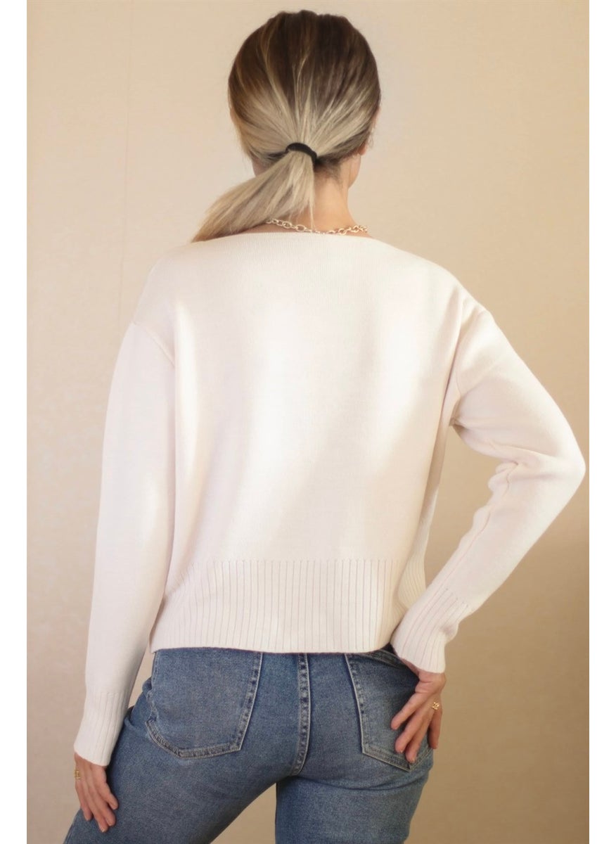 Ritnice - Women's Cream Metal Buttoned Navy Blue Knitwear Cardigan - Image 1