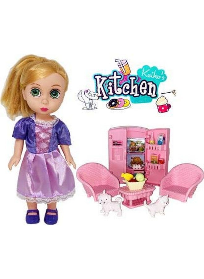 PLUSPOINT Baby Doll with Tiny Size Furniture Set Toys for Girls with Openable Double Door Toy Fridge with Other Accessories | Cute Toy Doll Set for Girls | Birthday Gift | Doll Set (Keiko's Kitchen) - Image 2