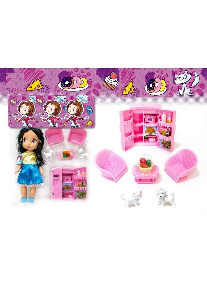 PLUSPOINT Baby Doll with Tiny Size Furniture Set Toys for Girls with Openable Double Door Toy Fridge with Other Accessories | Cute Toy Doll Set for Girls | Birthday Gift | Doll Set (Keiko's Kitchen) - Image 1