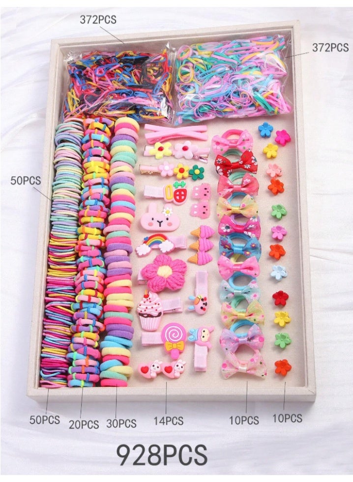 Shein 928-piece set that includes mixed hair ties, clips, and accessories in a cute pink rabbit theme- Comes in a secure OPP bag — no box included (box shown only for photography) - Image 2