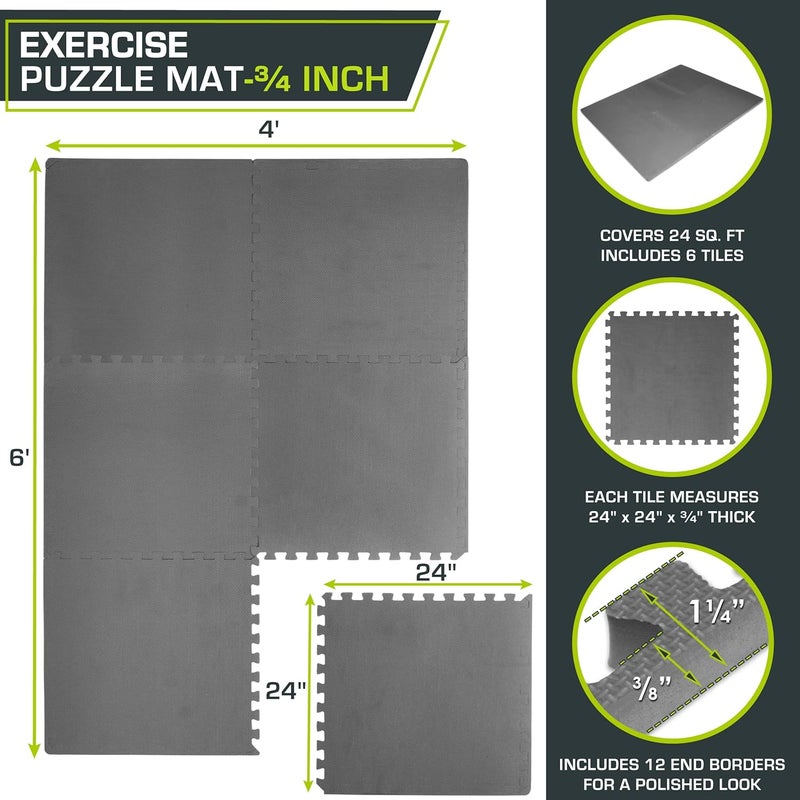 ProSource Fit Extra Thick Puzzle Exercise Mat 3/4" or 1”, EVA Foam Interlocking Tiles for Protective, Cushioned Workout Flooring for Home and Gym Equipment - Image 2