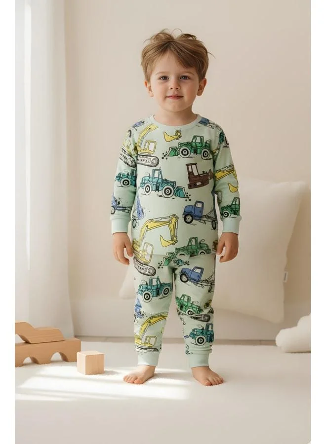 Zuzunga Excavator Pattern %100 Cotton Boys' Pajama Set.