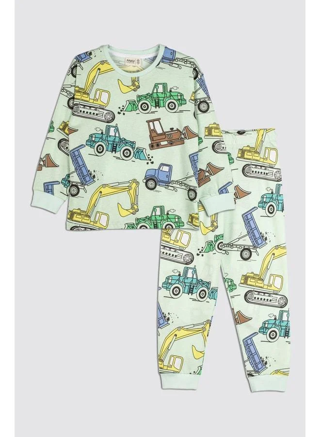 Zuzunga Excavator Pattern %100 Cotton Boys' Pajama Set.