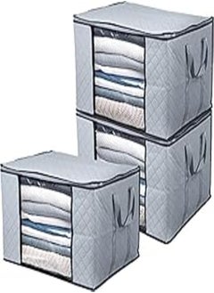 Generic Clothes Storage Bags Solutions Organizer with Zips and Clear Window for Clothes, Comforters, Blankets, Bedding, 3 Pieces, 90L 