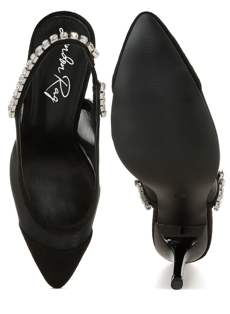 لندن راج صندل بكعب ستيليتو Slingback باللون الأسود