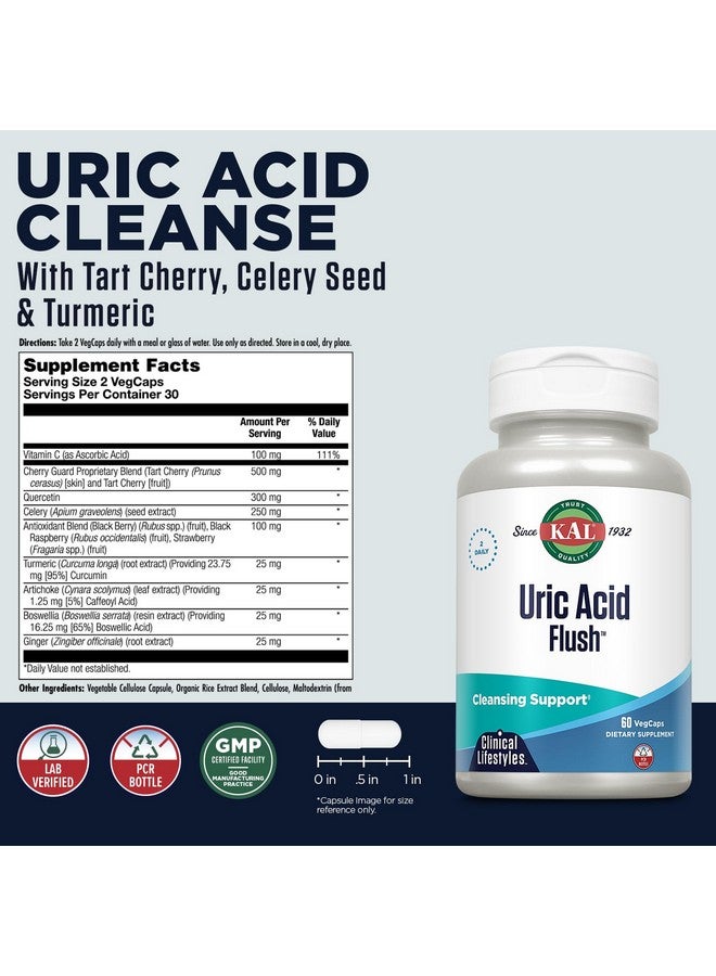 KAL Uric Acid Flush, Joint Health Supplement with Tart Cherry Extract, Celery Seed and Turmeric Extract, Joint Comfort and Mobility Support, Lab Verified, 60-Day Guarantee, 30 Servings, 60 VegCaps - Image 3
