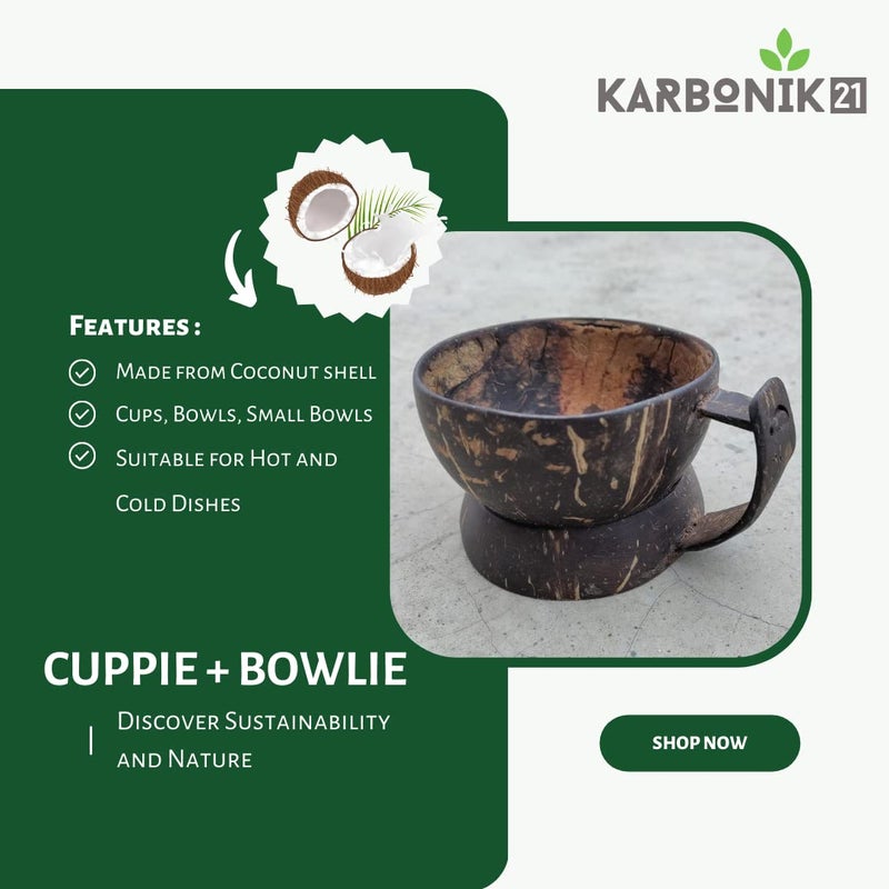 KARBONIK21 Cuppie + bowlie (Set of 4) | Coconut Shell Cups & Bowls | Eco-Friendly Cup & Bowl | 4 Set of Cup + Bowl (Natural one Size & Large) - Image 3