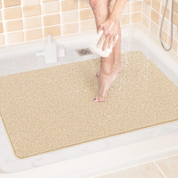 SHOWER MAT BATHTUB MAT24X32 INCH NONSLIP BATH MAT WITH DRAIN QUICK DRYING PVC LOOFAH BATHMAT FOR TUBSHOWERBATHROOM PHTHALATE FREEKHAKI