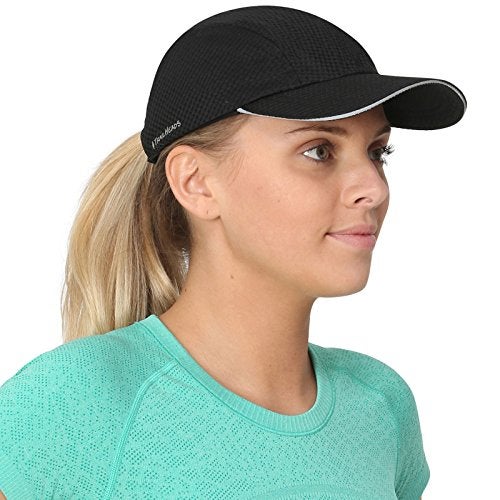 TrailHeads Women's Race Day Performance Running Cap, Lightweight & Quick Drying Mesh Sports Hat with Reflective Trim - Black - Image 1
