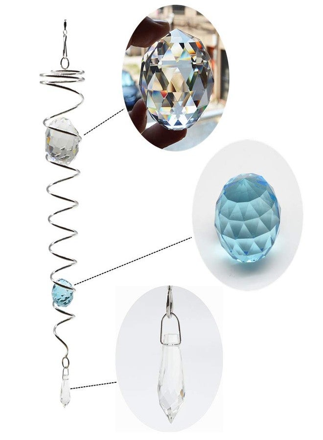 UOUDIO Gazing Ball Spiral Tail Wind Spinner StabilizeGr，Indoor Outdoor Decoration Stainless Steel Crystal Glass Ball with Hanging Swivel Hook 13" inch (Light Blue) - Image 2