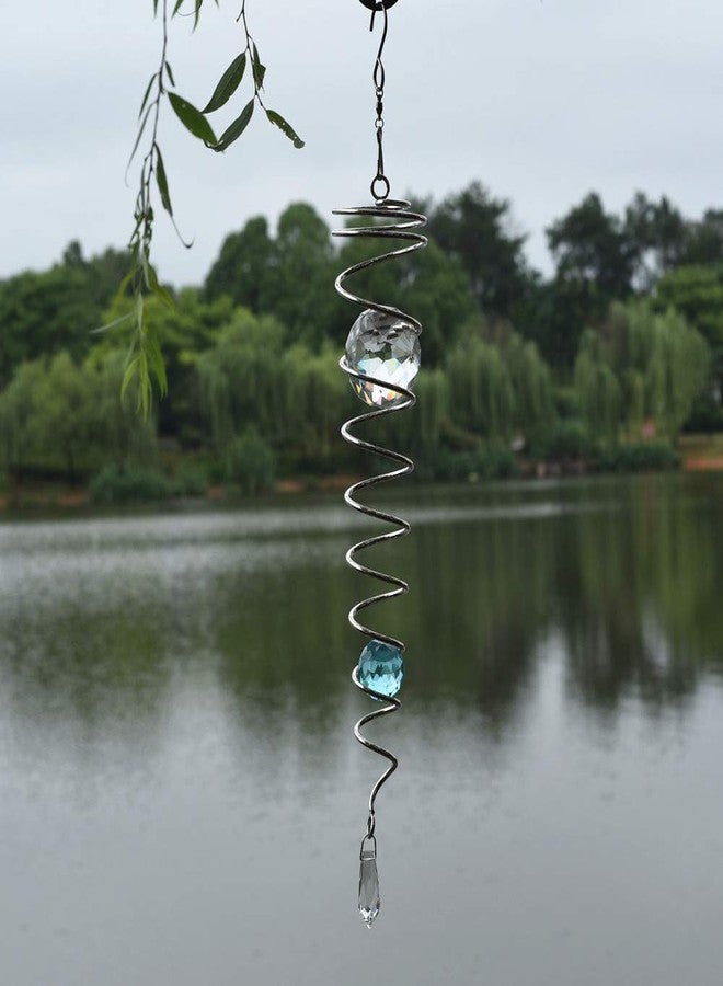 UOUDIO Gazing Ball Spiral Tail Wind Spinner StabilizeGr，Indoor Outdoor Decoration Stainless Steel Crystal Glass Ball with Hanging Swivel Hook 13" inch (Light Blue) - Image 5