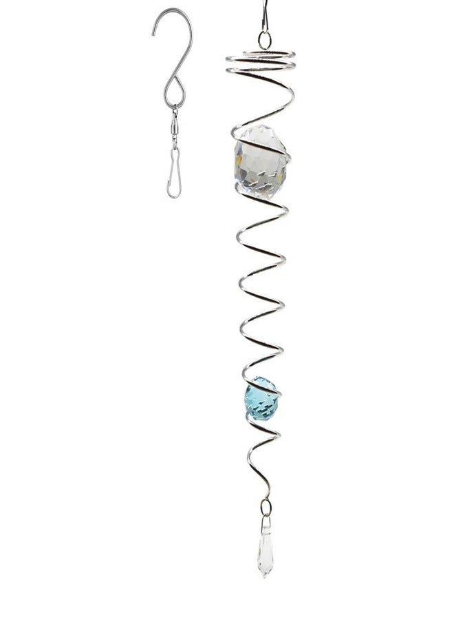 UOUDIO Gazing Ball Spiral Tail Wind Spinner StabilizeGr，Indoor Outdoor Decoration Stainless Steel Crystal Glass Ball with Hanging Swivel Hook 13" inch (Light Blue) - Image 1