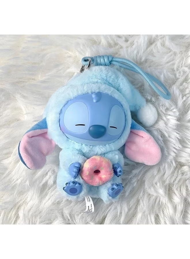 MINISO x Disney Stitch Plush Toy Keychain – "Eat Before Sleep" Sleepy Stitch with Pink Donut & Nightcap | Soft Stuffed Animal Bag Charm | Best Birthday, College Farewell & Eid Gift for Girls, Kids & Adults