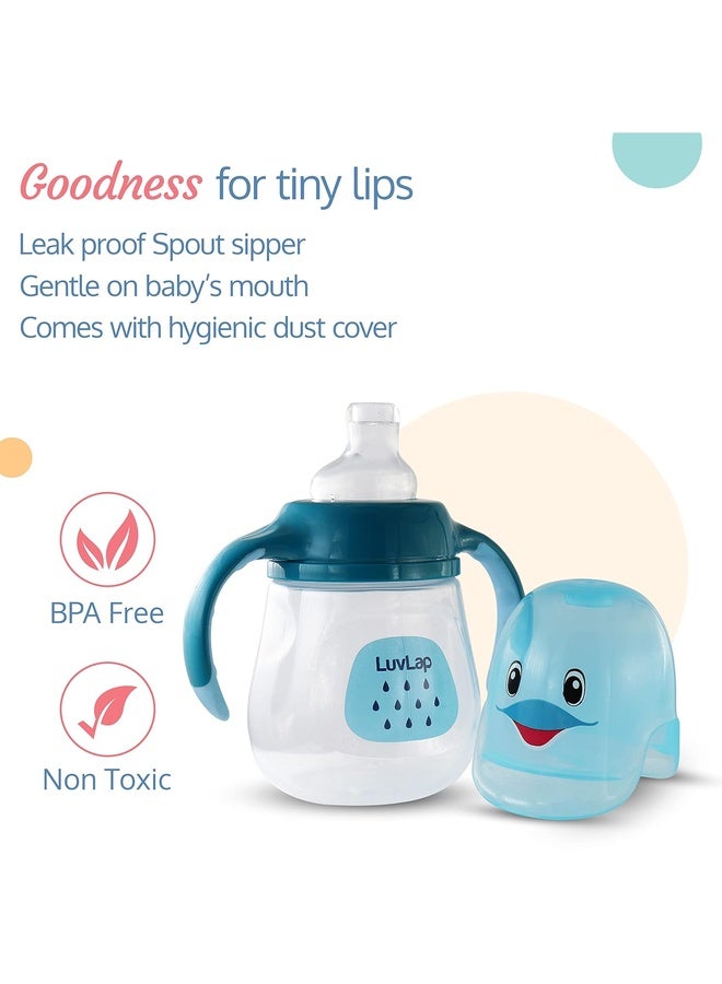 Luvlap Little Dophin Spout Sipper for Infant/Toddler, 210ml, Anti-Spill Sippy Cup with Soft Silicone Spout BPA Free, 6m+ (Blue) - Image 2