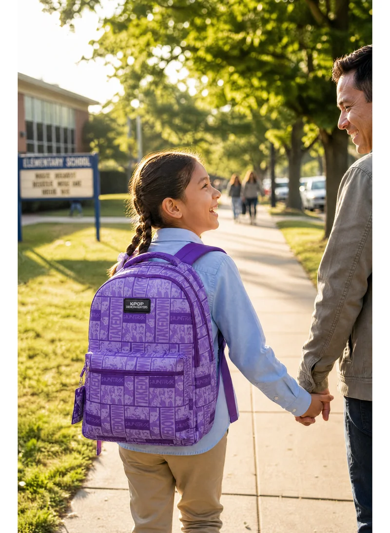نيتفليكس Netflix KPop Demon Hunters Teens Backpack 18" – Official School Backpack, Large Capacity Travel Daypack for Teens, Purple Character Print Book Bag