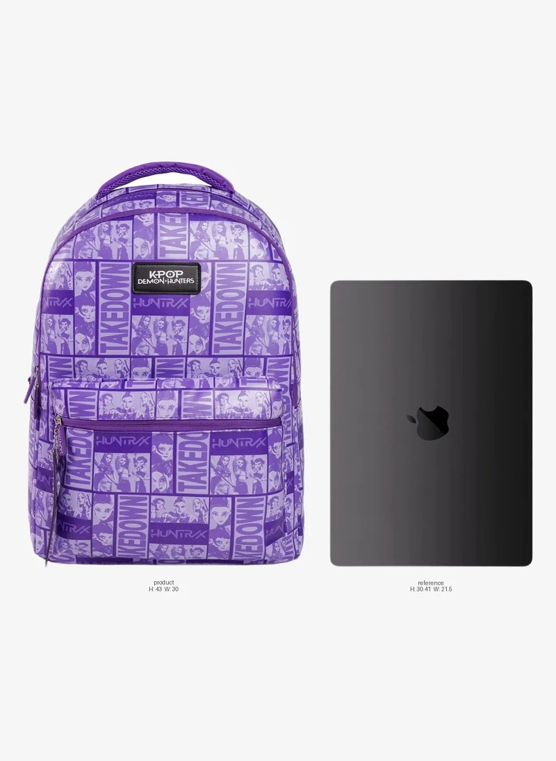 نيتفليكس Netflix KPop Demon Hunters Teens Backpack 18" – Official School Backpack, Large Capacity Travel Daypack for Teens, Purple Character Print Book Bag