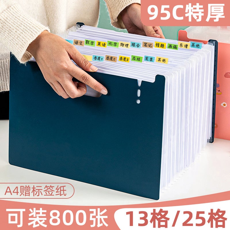 Vertical Organ Bag A4 Multi-Layer Classification Folder 13 Grid Student Examination Paper Folder Storage Bag Data File Bag - Image 2