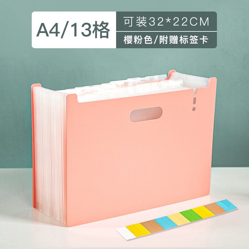 Vertical Organ Bag A4 Multi-Layer Classification Folder 13 Grid Student Examination Paper Folder Storage Bag Data File Bag - Image 1