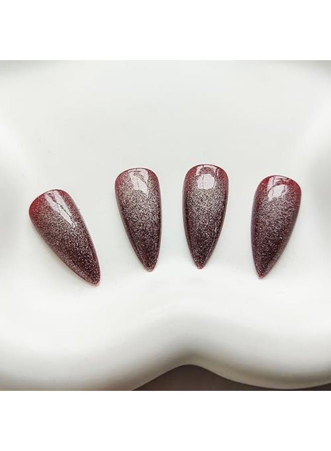 KKUUOO Stiletto Press on Nails Long Handmade Fake Nails With Glitter Brown Acrylic Full Cover Glossy Artificial Jelly Stick on Nails for Women Girls 24Pcs - Image 3