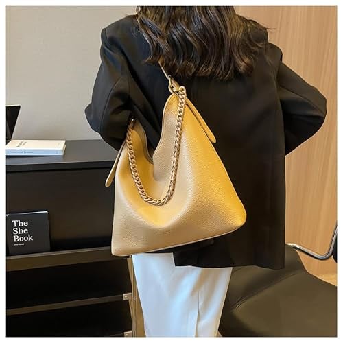 SIBY Large Capacity Tote Bag | Vintage Shoulder Purse with Acrylic Chains | PU Crossbody Clutch Bag - Khakhi - Image 5