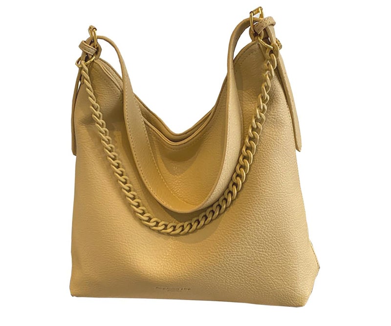 SIBY Large Capacity Tote Bag | Vintage Shoulder Purse with Acrylic Chains | PU Crossbody Clutch Bag - Khakhi - Image 1