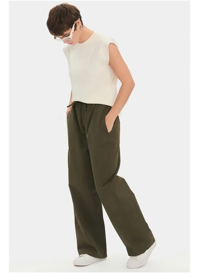 JUNE June Women 100% Cotton Elastic Waist Trouser Khaki