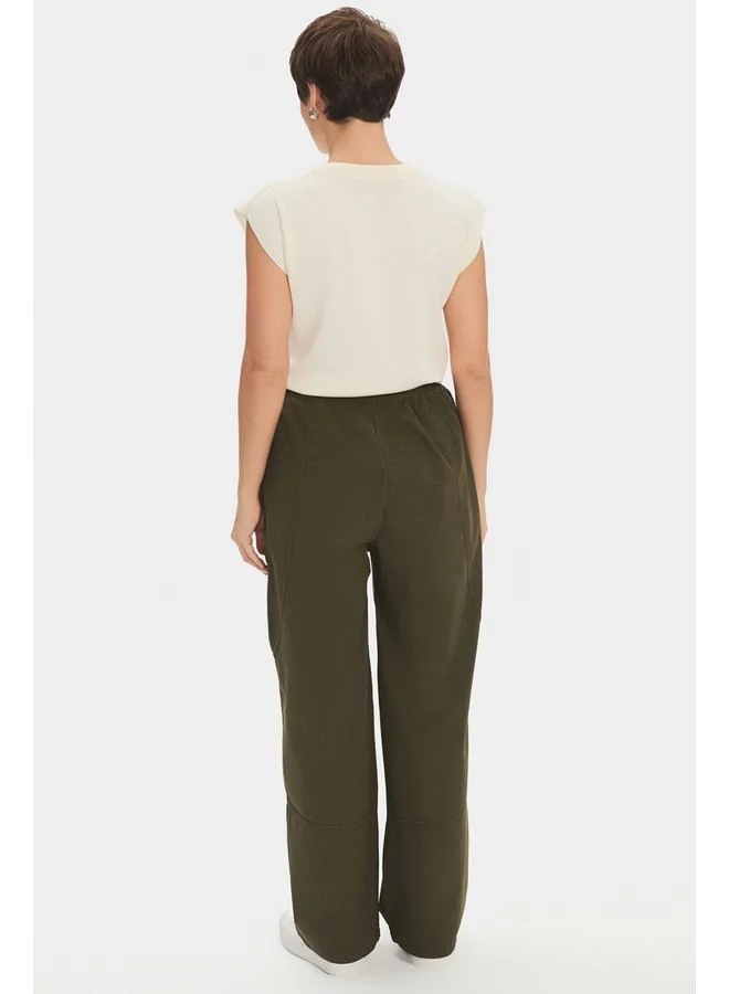 JUNE June Women 100% Cotton Elastic Waist Trouser Khaki