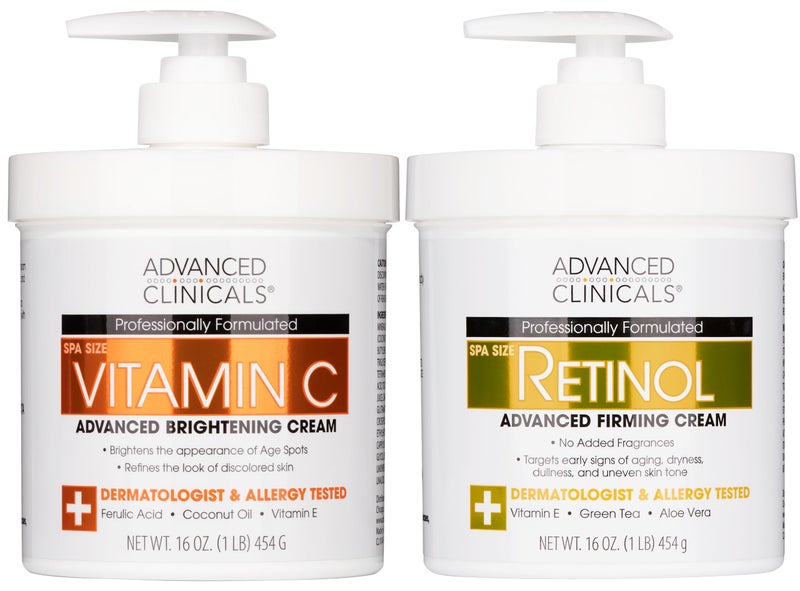 Advanced Clinicals Retinol Body Lotion + Brightening Vitamin C Lotion 2pc Skincare Set For Women & Men | Body Cream & Face Moisturizer Set Helps Improve The Look Of Dark Spots & Uneven Skin Tone, 2PC - Image 1