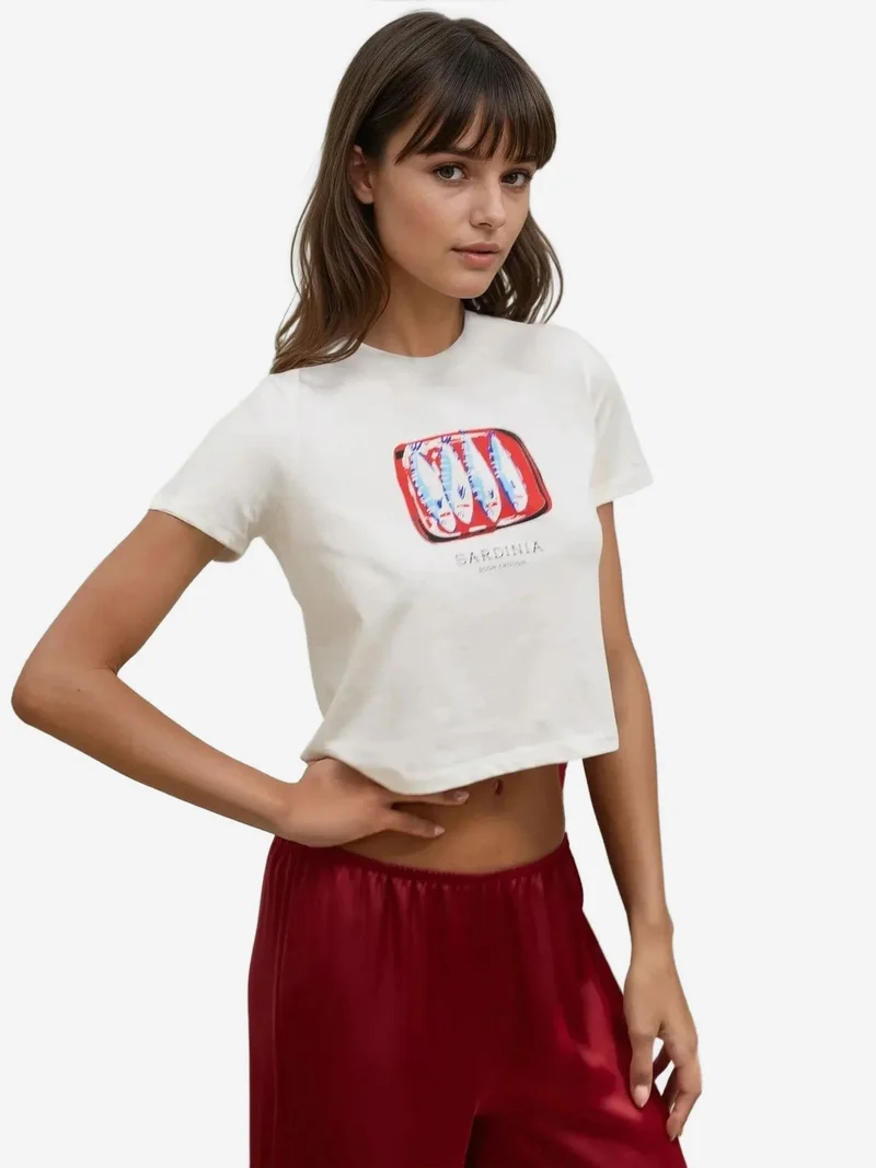 HICCUP Printed Regular Fit Crew Neck 100% Cotton Crop T-shirt