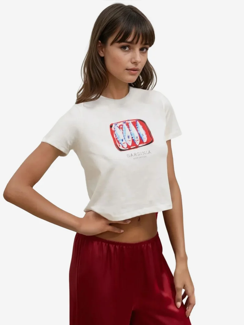 HICCUP Printed Regular Fit Crew Neck 100% Cotton Crop T-shirt