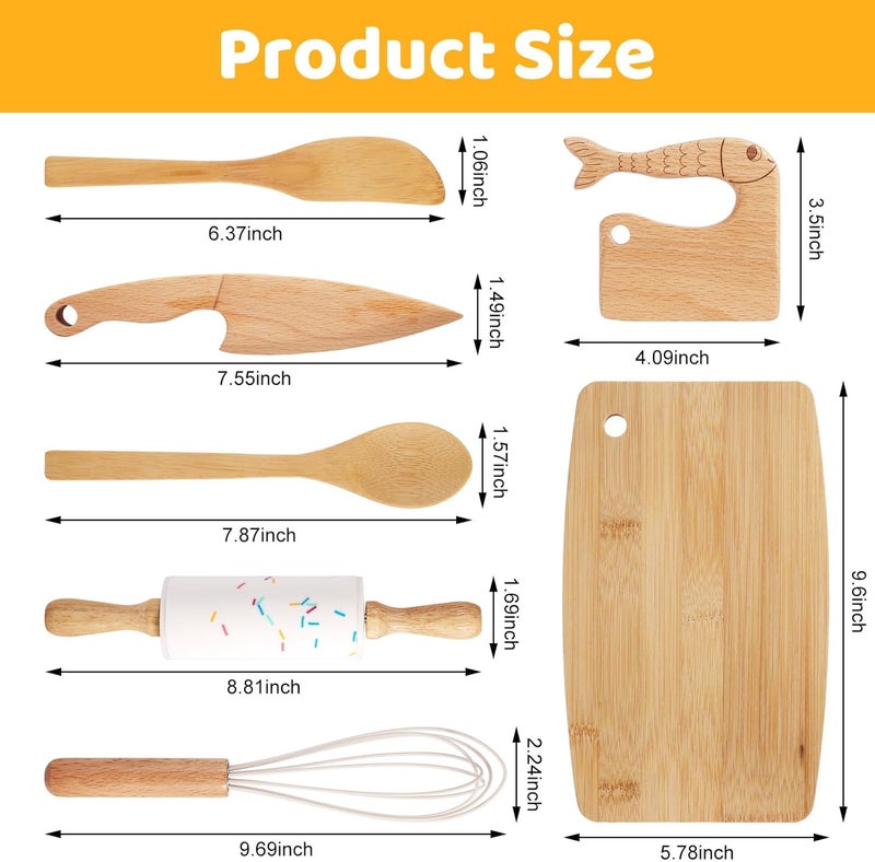 HEQU 7 Pieces Wooden Kids Knife Toddler Knife Set Toddler Cutting Board And Knife Set for Real Cooking Montessori Kitchen Tools for Toddlers for Cutting Veggies Fruits Salad Cake - Image 5