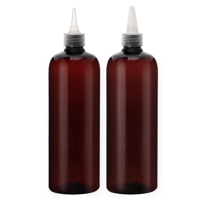 Segbeauty 169oz Amber Squeeze Bottles 2 Packs 500ml Refillable Hair Dye Applicator Bottles with Twist Top Cap Tip PET Brown Colored Angled Tip Plastic Empty Dyeing Tool for Hair Color Hairdressing