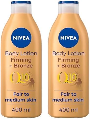 NIVEA Q10 Firming Plus Radiance Gradual Tan 400 ml Firming Cream with Q10 Supports a Gradual Tan Tanning Moisturiser for a SunKissed Radiant Glow Pack of 2
