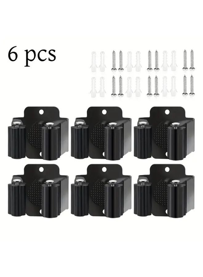 6 قطع رف منظم لأدوات الحدائق الثقيلة حامل مكنسة ومساحة مثبت على الحائط - Image 1