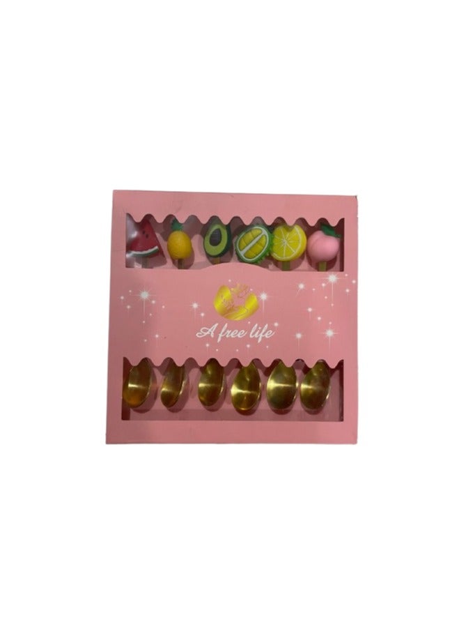 طقم معالق فواكه صغيرة – لون ذهبي أنيق – 6 قطع لتقديم الحلويات والفواكه - Image 3