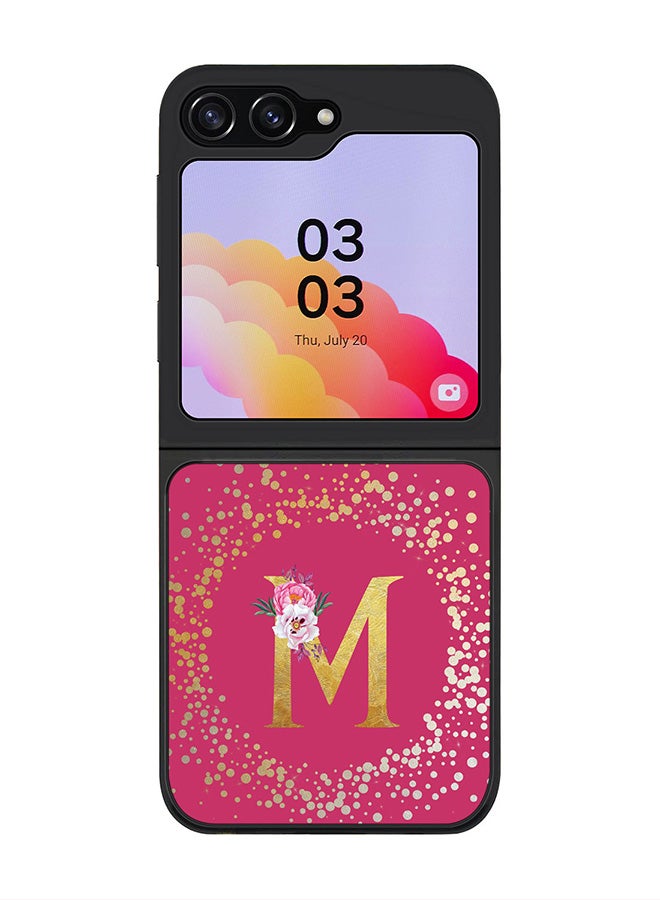 Stylizedd Rugged Black Cover for Samsung Galaxy Z Flip5 Case, Slim Fit Soft Flexible Cases-  Custom Monogram Initial Letter Floral Pattern Alphabet - M (Dark Pink Rose) - Image 1