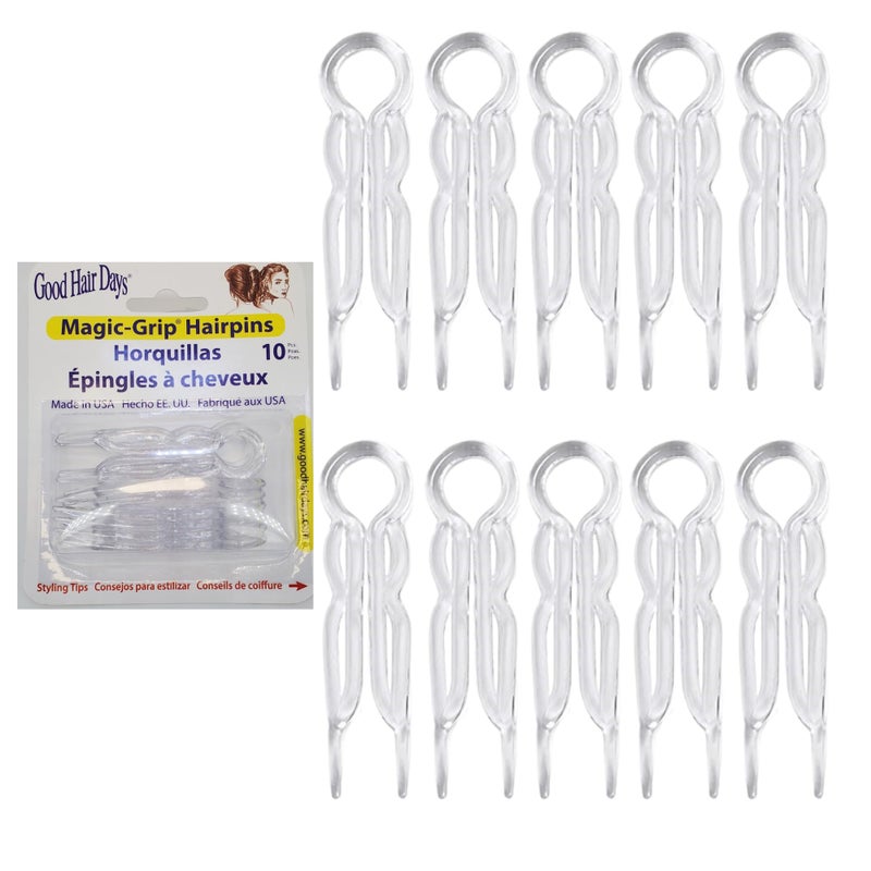 Good Hair Days Hair Pins - 2 1/2" Plastic, U-shaped Magic Grip Hairpins, Strong Durable Pins For Fine, Thick & Long Hair, Styling Accessories - Crystal, Set of 10 - Image 1