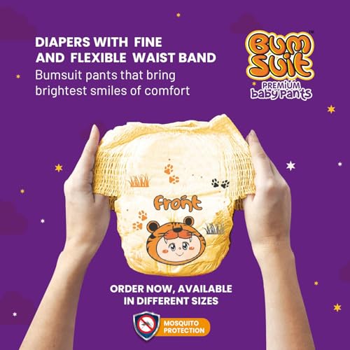 Bumsuit Premium Baby Pants Diapers Medium (7–12kg), 32 Count | India’s 1st Mosquito Protection | 12 Hr Absorption | Soft Cottony Breathable Fabric | 3D Liner Technology | Leak Guard & Rash-Free Comfort - Image 3