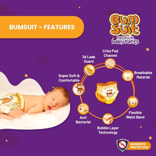 Bumsuit Premium Baby Pants Diapers Medium (7–12kg), 32 Count | India’s 1st Mosquito Protection | 12 Hr Absorption | Soft Cottony Breathable Fabric | 3D Liner Technology | Leak Guard & Rash-Free Comfort - Image 4