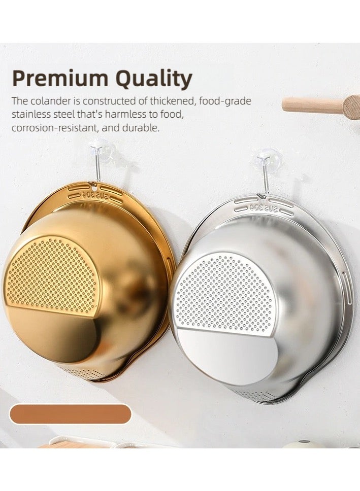 ZAYVA Washing Bowl with Strainer, Colander Strainer for Vegetables Fruits, Stainless Steel Side Drainers Versatile 4 in1 Colander, Suitable for Cleaning Fruits, Vegetables, and Beans (Gold) - Image 3