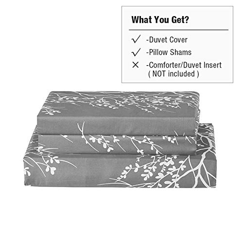 Vaulia Soft Microfiber Duvet Cover King Size, Grey and White Floral Branches Printed Pattern 3-Piece Set (1 Duvet Cover 2 Pillow Shams) - Image 5