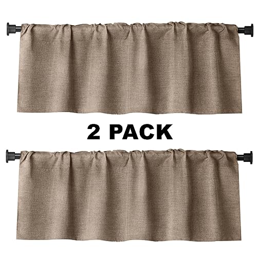 WOSIBO 2 Pack Burlap Window Valances Farmhouse Design Window Treatment Lined Decor Curtains Rod Pocket Valances for Kitchen/Living Room 16" x 56" (Brown) - Image 2