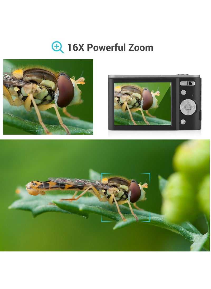 Portable Digital Camera 48MP 2.7K 2.88-inch IPS Screen 16X Zoom Auto Focus Self-Timer 32GB Extended Memory Face Detection Anti-shaking