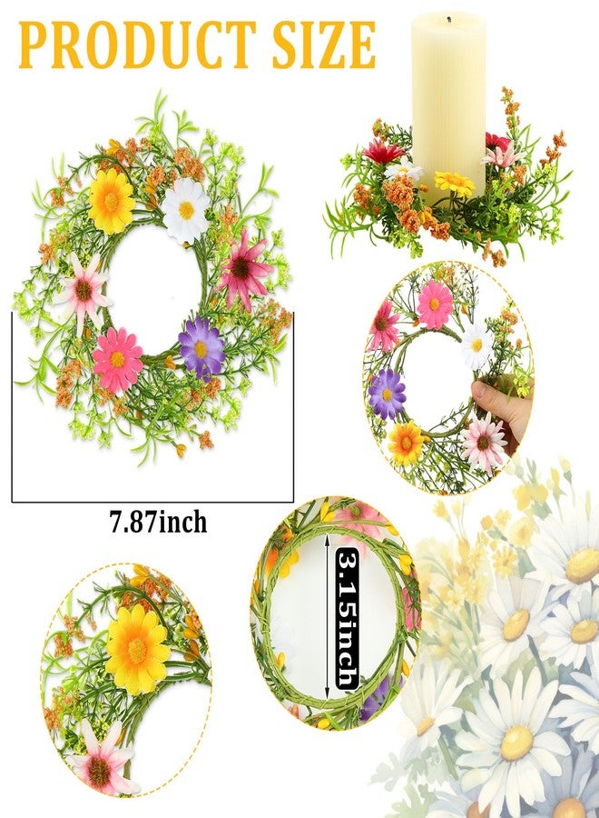 Maysing 4 Pcs Flower Candle Rings Spring and Summer Wreath Candle Rings Summer Floral Pillar Candle Rings for Party Table Centerpieces (Spring Flowers) - Image 2