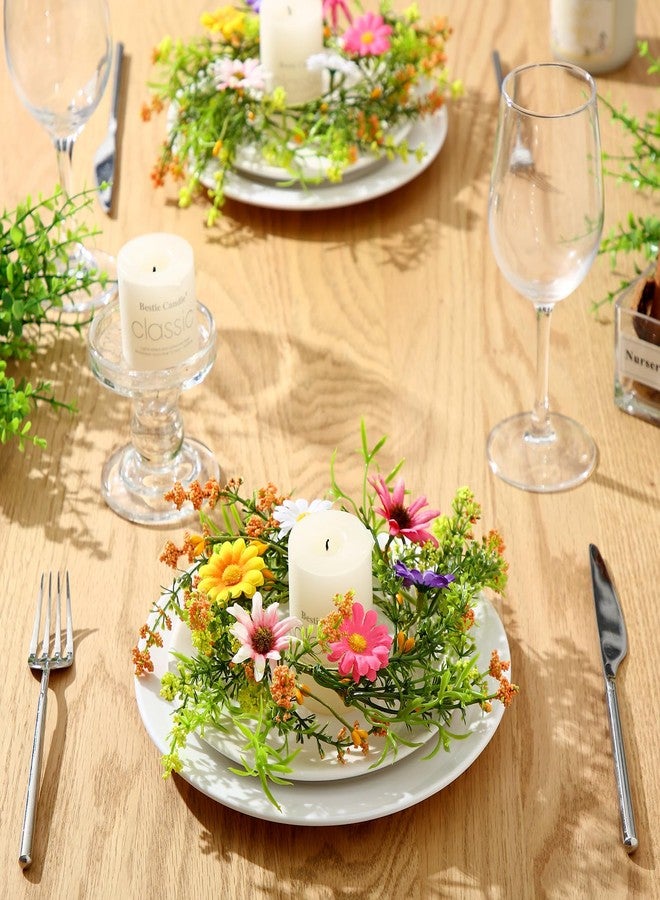 Maysing 4 Pcs Flower Candle Rings Spring and Summer Wreath Candle Rings Summer Floral Pillar Candle Rings for Party Table Centerpieces (Spring Flowers) - Image 3