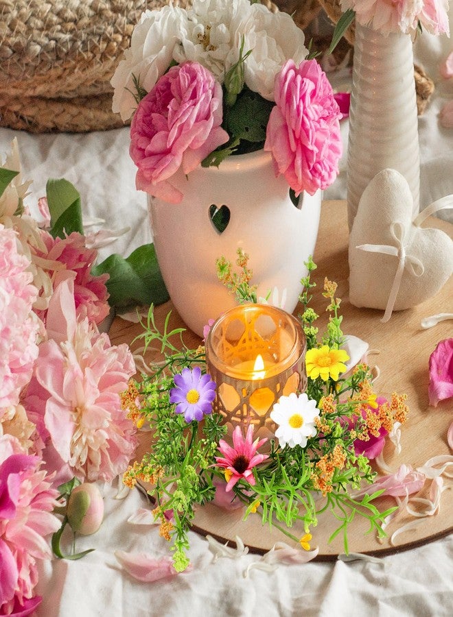 Maysing 4 Pcs Flower Candle Rings Spring and Summer Wreath Candle Rings Summer Floral Pillar Candle Rings for Party Table Centerpieces (Spring Flowers) - Image 4