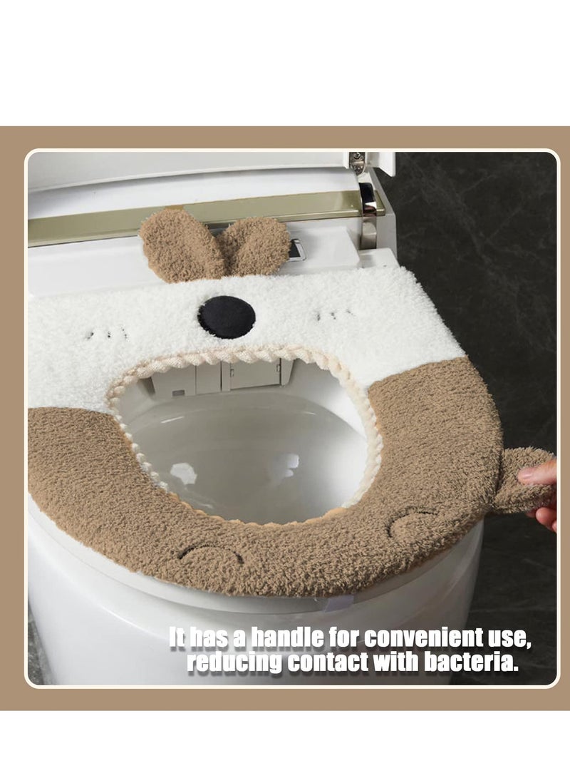 Barakah Toilet Seat Cover, Rabbit Pattern Soft Warm Toilet Seat Cover Cushion, Easy to Install, for U/O/V Shaped Seats - High-Pressure Relief, Machine Washable, Universal Fit for Standard Toilets - Khaki - Image 3