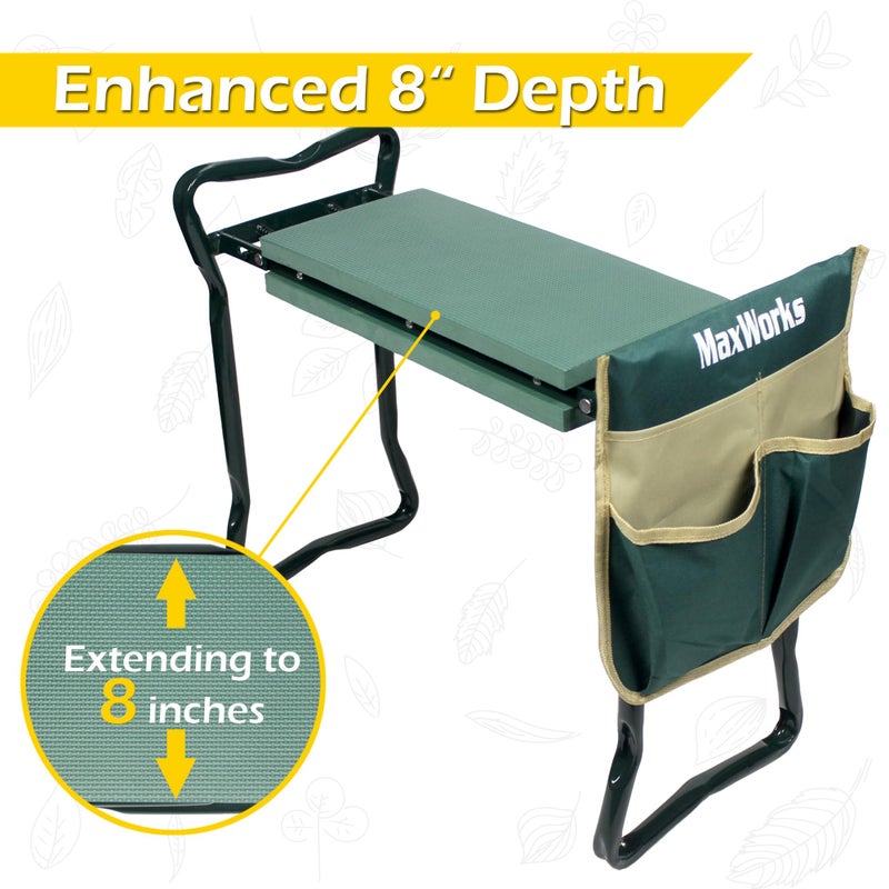 MaxWorks 50921 Folding Garden Kneeler Stool with 8 inch Wide Kneeling Pad, with 1 Tools Pouch for Planting and Gardening - Image 2