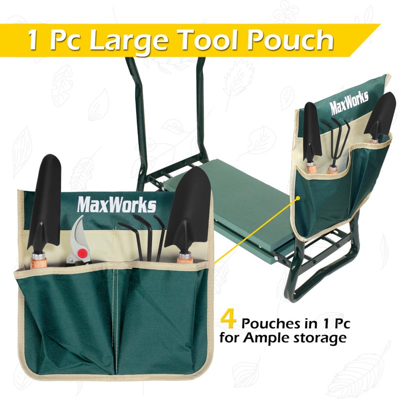MaxWorks 50921 Folding Garden Kneeler Stool with 8 inch Wide Kneeling Pad, with 1 Tools Pouch for Planting and Gardening - Image 4