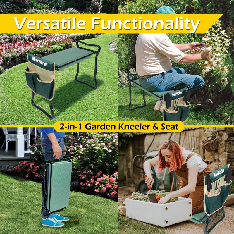 MaxWorks 50921 Folding Garden Kneeler Stool with 8 inch Wide Kneeling Pad, with 1 Tools Pouch for Planting and Gardening - Image 5